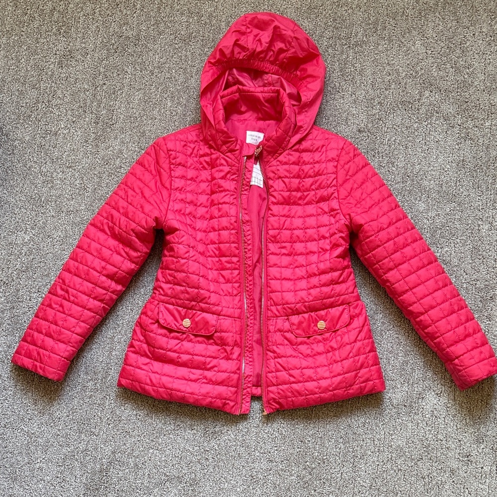 Children's Quilted Hooded Jacket - pink, size 8/126, great condition